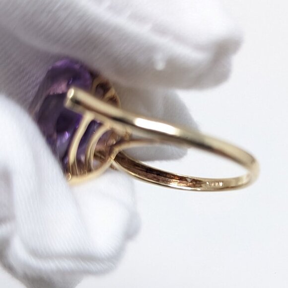 14k Vintage Solid Gold Fantasy Curvy Princess Cut Large Amethyst Cocktail Ring - Picture 5 of 10